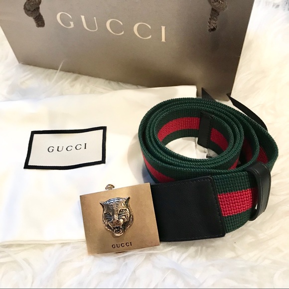 gucci tiger buckle web belt